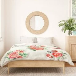 Deals β€οΈ Sweet Roses Bouquet Watercolor Polyester Duvet & Sham Set - Deny Designs Orange β€οΈ