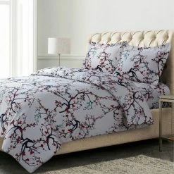 Best Pirce 👏 Tribeca Living Emilia Tree Printed Flannel Oversized Duvet Cover Set - Azores Home Deep Red 🎁