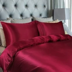 New 👍 3 Pcs Silk Satin Solid Reversible Bed Duvet Cover Set - PiccoCasa 🧨
