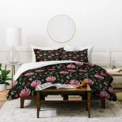 Wholesale 👏 Black Floral Holli Zollinger Protea Boho Duvet Cover - Deny Designs ✨