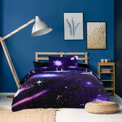 Best Pirce π― 3 Pcs 100% Polyester Galaxy Sky Cosmos Night Pattern 3D Printed Bedding Sets Dark Purple - PiccoCasa π€© 2 Best Pirce π― 3 Pcs 100% Polyester Galaxy Sky Cosmos Night Pattern 3D Printed Bedding Sets Dark Purple - PiccoCasa π€© - Image 2