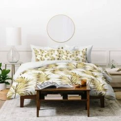 Top 10 ✔️ Queen/Full Marta Barragan Camarasa Golden Palms Duvet Set Yellow - Deny Designs 🎁