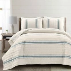 Outlet 🤩 Lush Decor 3pc Farmhouse Stripe Quilt - Lush Décor Blue ✔️