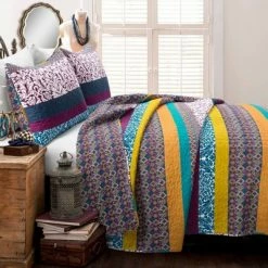 Flash Sale π Lush Decor Boho Stripe Quilt Set - Lush DΓ©cor Navy/fuchsia π§¨