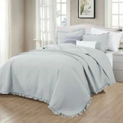Deals 👍 Great Bay Home Azalea Channel Stitch Ruffle Quilt Set Full/Queen Gray 👏