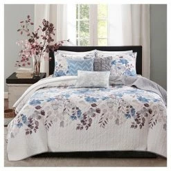 Hot Sale π Madison Park Willow Watercolor Floral Quilted Coverlet Set - 6pc Taupe β