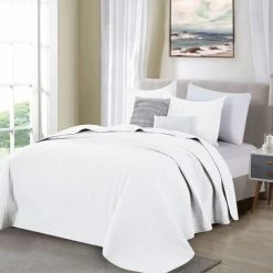 Outlet 😍 Great Bay Home Alicia Collection Channel Stitch Quilt Set Full / Queen White 🛒