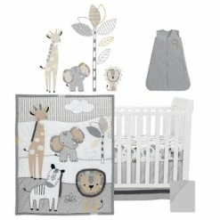 Buy ⌛ Lambs & Ivy Jungle Safari Gray/Tan/White Nursery 6-Piece Baby Crib Bedding Set ❤️