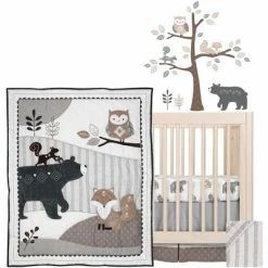 Best Pirce 👍 Lambs & Ivy Woodland Forest Animal Nursery 5-Piece Baby Crib Bedding Set - Gray ✔️