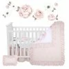 Best Sale 👏 Lambs & Ivy Floral Garden Watercolor/Pink Linen 5-Piece Baby Crib Bedding Set 🔔