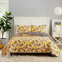 Cheapest 🔔 Sunny Garden Quilt & Sham Set Yellow/Pink/Black - Teresa Chan for Makers Collective 🔥 -Bedding Sets & Collections Sales Shop unnamed file 14672