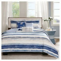 Best Sale 🔥 Madison Park Fairbanks Beach Striped Quilted Coverlet Set Blue - 6pc 👍