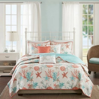 Brand new ❤️ Madison Park Coral Ocean View Printed Quilt Set 6pc 👍 1 Brand new ❤️ Madison Park Coral Ocean View Printed Quilt Set 6pc 👍