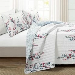 Wholesale 🔔 Lush Decor 3pc Mirabelle Watercolor Floral Reversible Quilt Set Blue/Coral - Lush Décor 👏