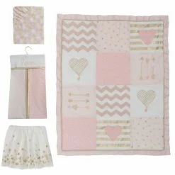 Buy 🔔 Lambs & Ivy Baby Love Pink/Gold Girl Heart 4 Piece Crib Bedding Set 👍