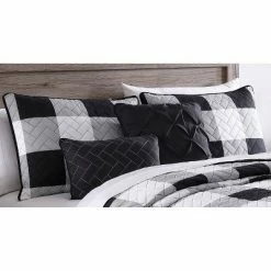 Discount ✔️ Buffalo Plaid 5pc Quilt Set - Geneva Home Fashion Black/white 🛒