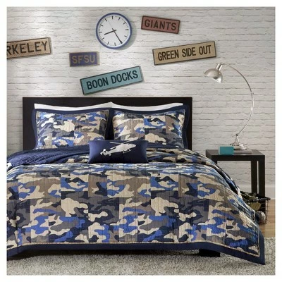 Cheap 𧨠Mi Zone Liam Camouflage Print Quilted Coverlet Set - Blue π 1 Cheap 𧨠Mi Zone Liam Camouflage Print Quilted Coverlet Set - Blue π