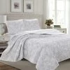 Best Sale 🤩 Great Bay Home Emma Reversible Floral Printed Quilt Set Full / Queen Grey ⭐