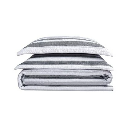 Outlet π Curtis Stripe Quilt Set White/Gray - Truly Soft π₯ 2 Outlet π Curtis Stripe Quilt Set White/Gray - Truly Soft π₯ - Image 2