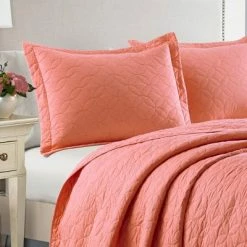 Outlet 👍 Solid Reversible Quilt Set Coral - Laura Ashley ⌛ -Bedding Sets & Collections Sales Shop unnamed file 15682