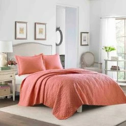 Outlet 👍 Solid Reversible Quilt Set Coral - Laura Ashley ⌛ -Bedding Sets & Collections Sales Shop unnamed file 15684