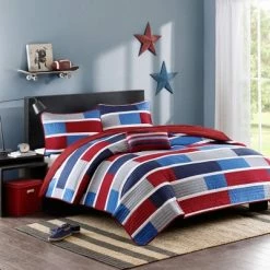 Budget 🎉 Mi Zone James Colorblock Quilt Set Navy/red 🎉