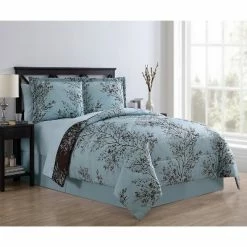 Budget 🛒 8pc Leaf Bed in a Bag Comforter Set Blue & Chocolate - VCNY Home 🤩