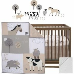 Budget ⭐ Lambs & Ivy Baby Farm Animals 5-Piece White/Taupe Baby Crib Bedding Set 🧨