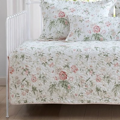 Promo ❤️ 39" X 75" Breezy Floral Daybed Quilt & Sham Bonus Set Pink - Laura Ashley ✔️ 1 Promo ❤️ 39" X 75" Breezy Floral Daybed Quilt & Sham Bonus Set Pink - Laura Ashley ✔️
