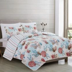 Best Sale 💯 Great Bay Home Seabreeze Coastal Beach Reversible Quilt Set King 🔔