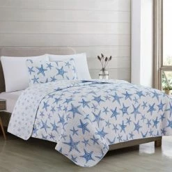 Wholesale 🔥 Great Bay Home Trinidad Coastal Reversible Quilt Set Twin Blue ⭐
