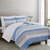 Deals 🔔 Great Bay Home Wide Striped Reversible Quilt Set King Blue / Taupe 💯