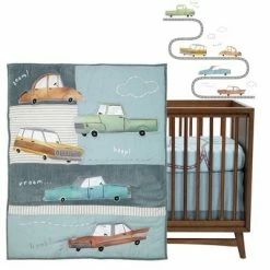 Best deal 👍 Lambs & Ivy Baby Car Tunes 4-Piece Nursery Crib Bedding Set - Blue 🛒
