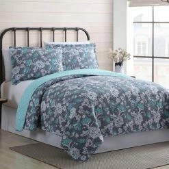 Budget ✔️ Modern Threads 100% Cotton 2 Or 3 Piece Printed Reversible Quilt Sets Agnes. ❤️