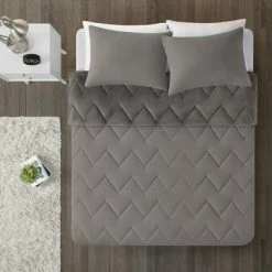 Cheapest ✨ Intelligent Design Jasper Solid Chevron Quilted Reversible to Cozy Plush Comforter Set Gray 🤩
