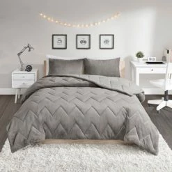 Cheapest ✨ Intelligent Design Jasper Solid Chevron Quilted Reversible to Cozy Plush Comforter Set Gray 🤩 -Bedding Sets & Collections Sales Shop unnamed file 1746