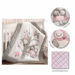 New 🌟 Night Owl Pink 5-Piece Crib Bedding Set - Levtex Baby 👍