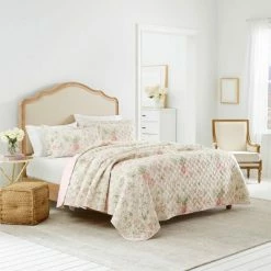 Hot Sale ✔️ Laura Ashley Breezy Floral Quilt Sham Set Pink 😍