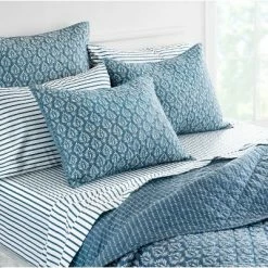 Promo 🛒 Acanthus Organic Quilt Set Blue - Martha Stewart 🎉