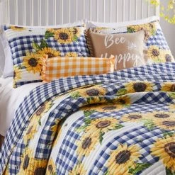 Best Sale ⌛ Sunflower Quilt & Sham Set Gold/Blue - Greenland Home Fashions 🌟