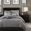 New ❤️ Madison Park Garner Modern Diamond Print Multiple Piece Comforter Set - 7 Piece Gray ⭐