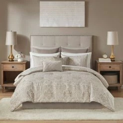 Hot Sale 😍 Madison Park Grace Jacquard 12pc Complete Bedding Set Khaki 🛒 -Bedding Sets & Collections Sales Shop unnamed file 2540