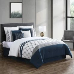 Budget 👏 Hallmart Collectibles Ellison Embroidered Colorblock Comforter Bedding Set Dark Teal ⌛ -Bedding Sets & Collections Sales Shop unnamed file 2744