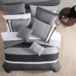 Buy ✨ Hallmart Collectibles Rossi Embroidered Colorblock Comforter & Sheets Bedding Set Gray 🎉 -Bedding Sets & Collections Sales Shop unnamed file 2750