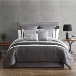 Buy ✨ Hallmart Collectibles Rossi Embroidered Colorblock Comforter & Sheets Bedding Set Gray 🎉 -Bedding Sets & Collections Sales Shop unnamed file 2752