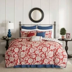 Flash Sale 😀 Madison Park Rose Cotton Twill Comforter Set 9pc Red 🌟