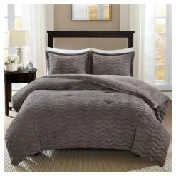 Outlet π₯ Madison Park Kaplan Brushed Long Faux Fur Comforter Mini Set Gray π―