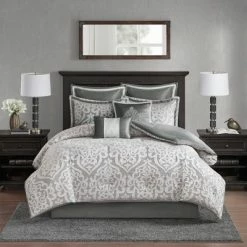 Buy 👏 Madison Park 8pc Elliot Jacquard Comforter Set Silver ⭐