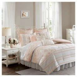 Best Sale 🔔 Desiree Cotton Percale Comforter Bedding Set with Euro and Bedskirt Blush - Madison Park ⌛ -Bedding Sets & Collections Sales Shop unnamed file 3354