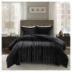 Brand new ❤️ Madison Park York Brushed Faux Fur Comforter Mini Set Chocolate 😀